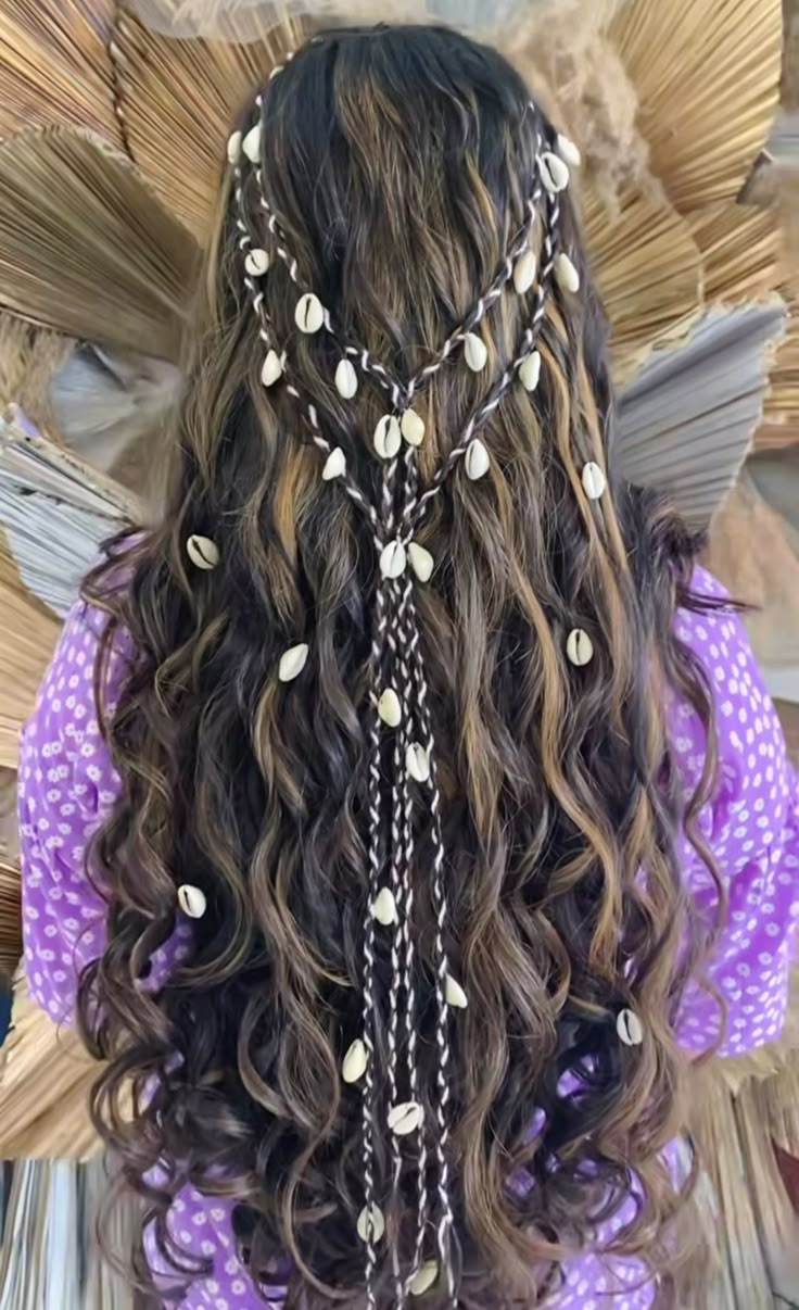 Black Braided Hair Accessory with Seashells – Ethnic Bohemian Vibe