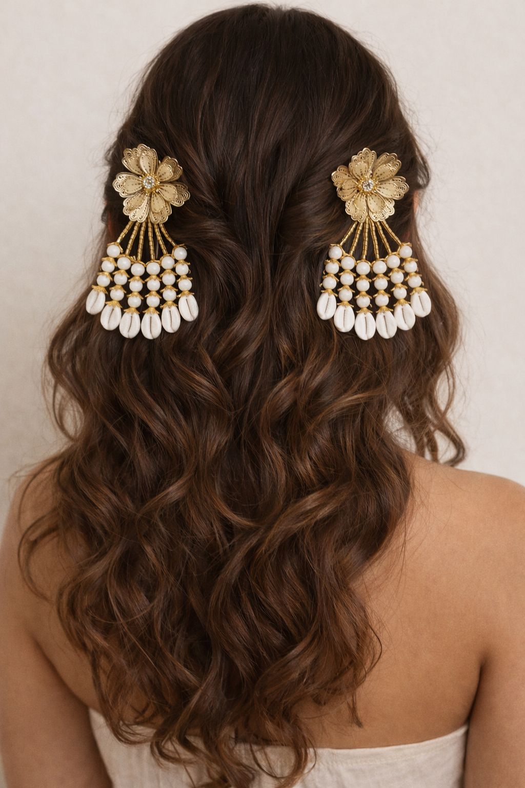 Gold Floral Cowrie Shell Hair Clip