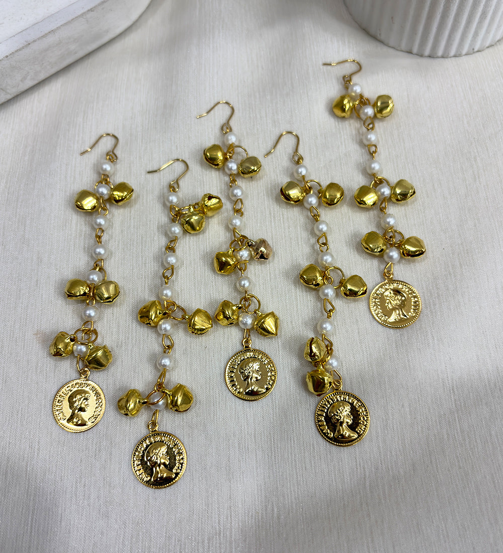 Gold Coin Pearl Ghungroo Hair String