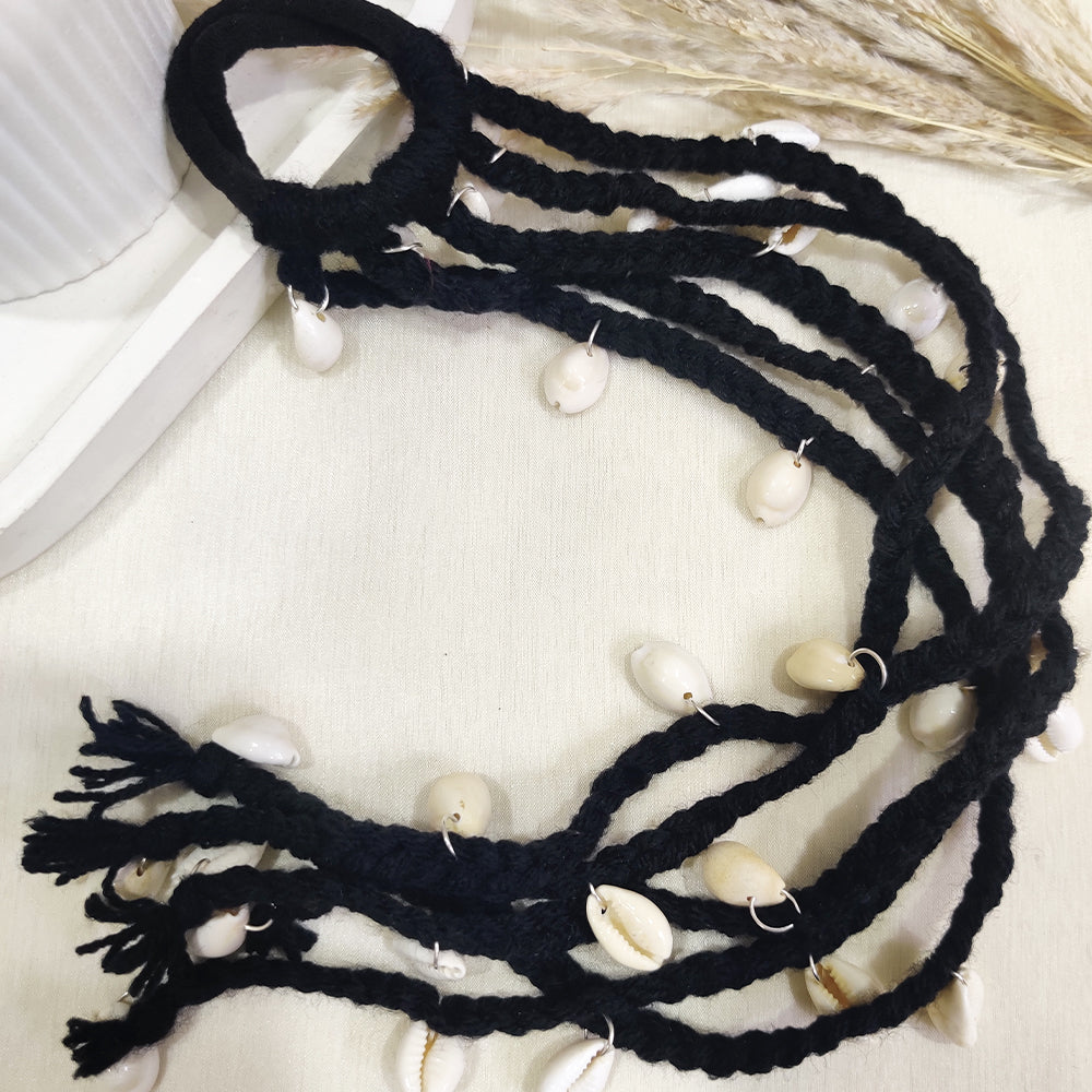 Black Braided Hair Accessory with Seashells – Ethnic Bohemian Vibe