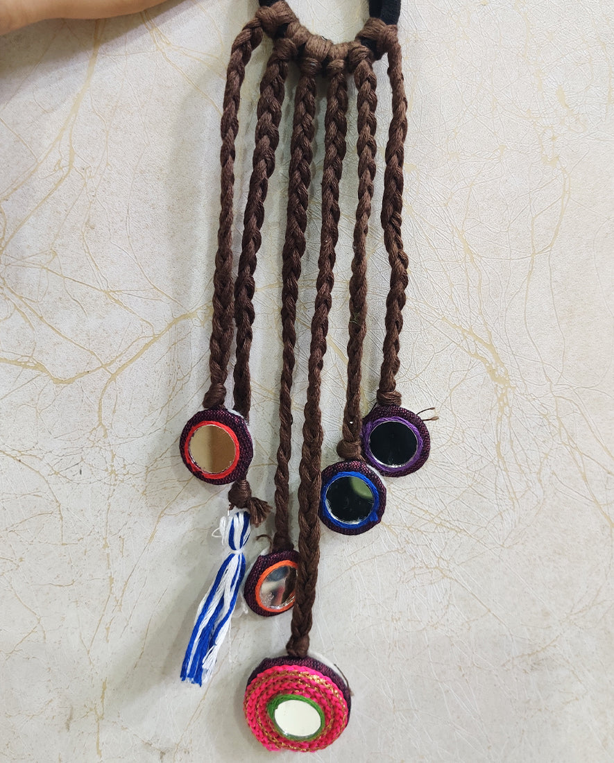 Brown Braided Hair Band with Mirror Work