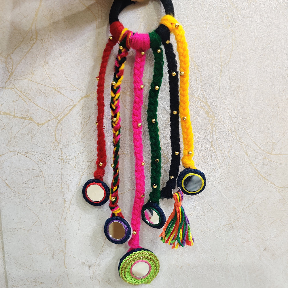 Handmade Multicolor Woolen Hair Bun Holder with Mirror Work