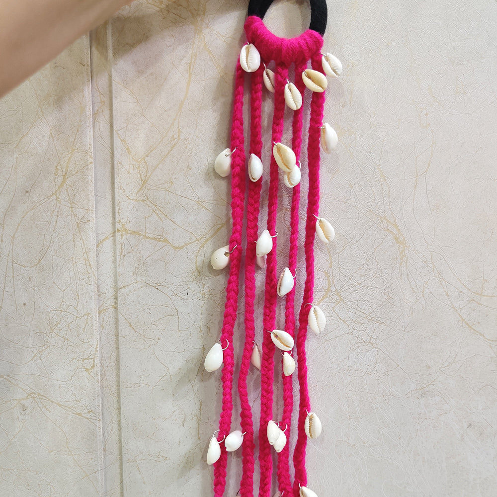 Pink Braided Hair Accessory with Seashells – Ethnic Bohemian Vibe