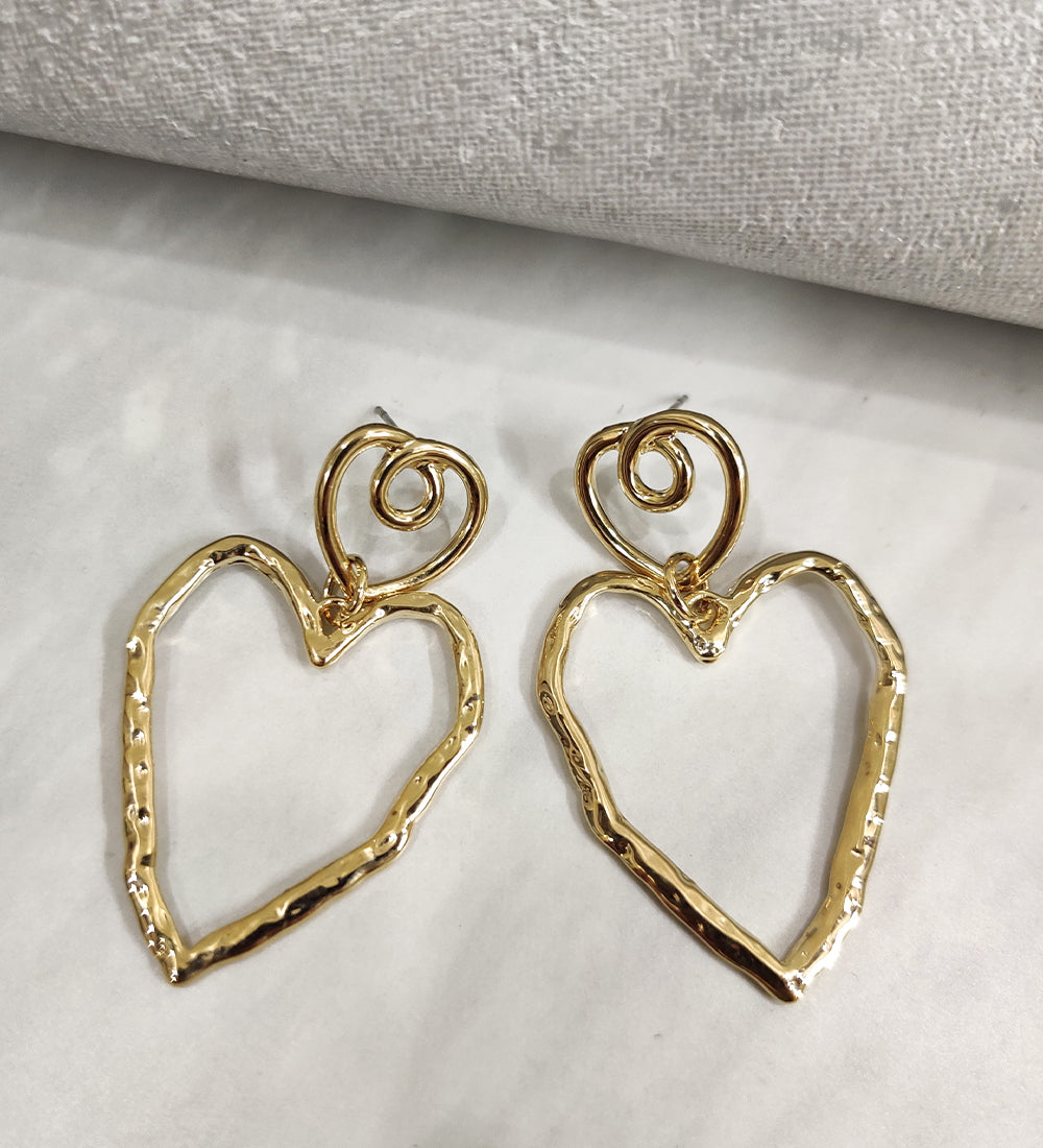 Double Heart Brass Earrings