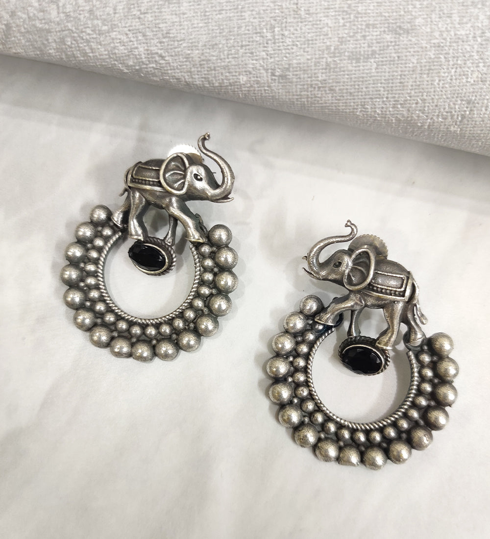 Elephant Motif and black Stone Earring