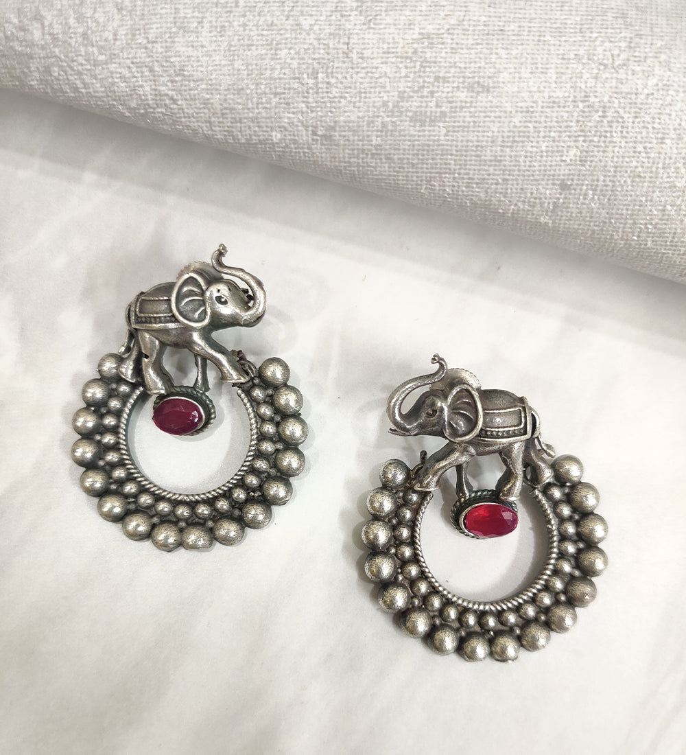 Elephant Motif and Pink Stone Earring