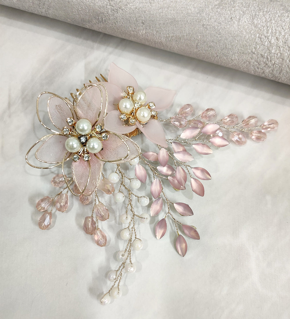 Pink Floral Hair Comb