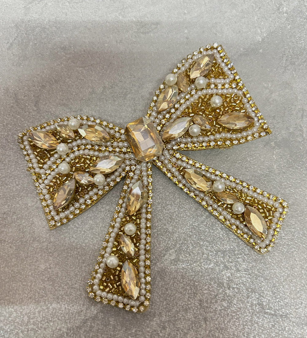 Golden Embellished Hair Bow Clip