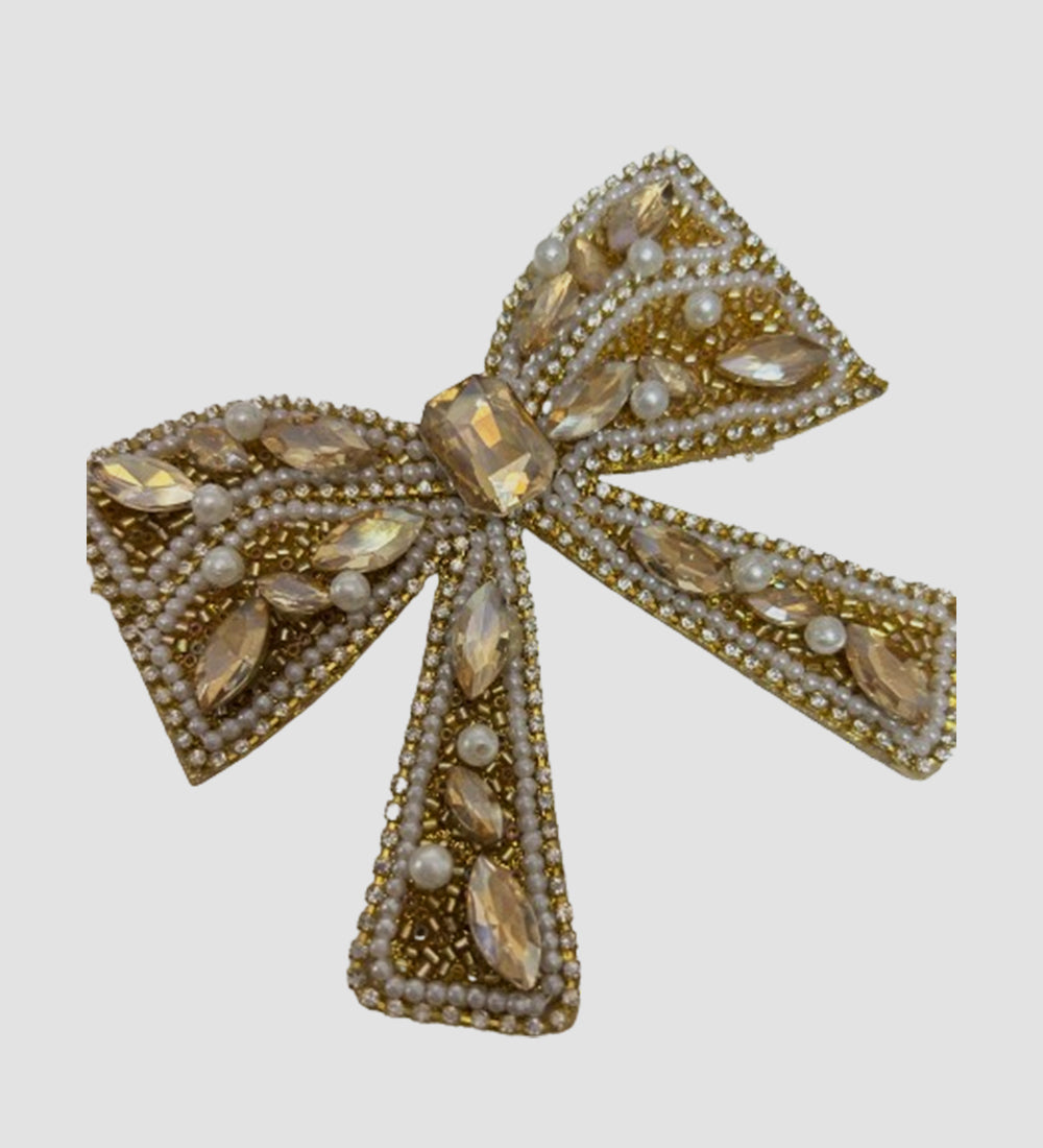Golden Embellished Hair Bow Clip