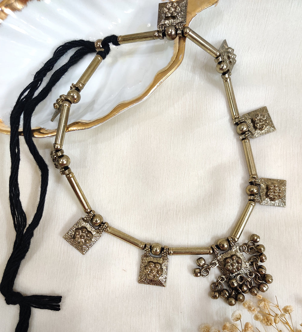 Golden Afghani Ghungroo Oxidised Necklace Set