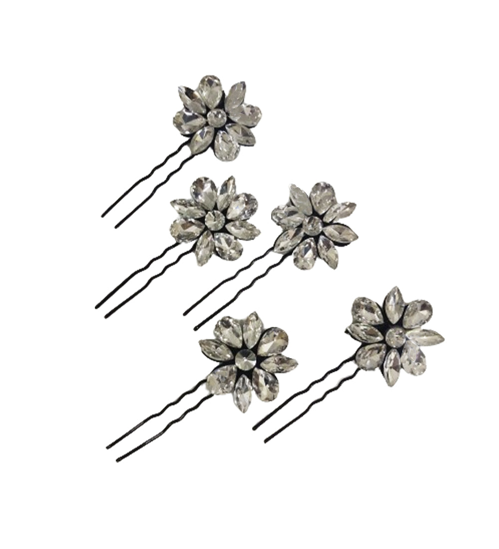 Silver Flower Hair U Pin with Back Velcro Stick-on
