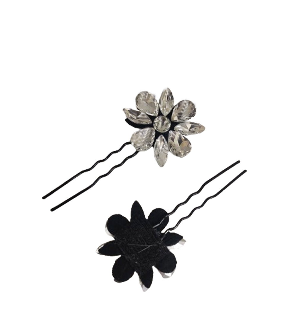 Silver Flower Hair U Pin with Back Velcro Stick-on