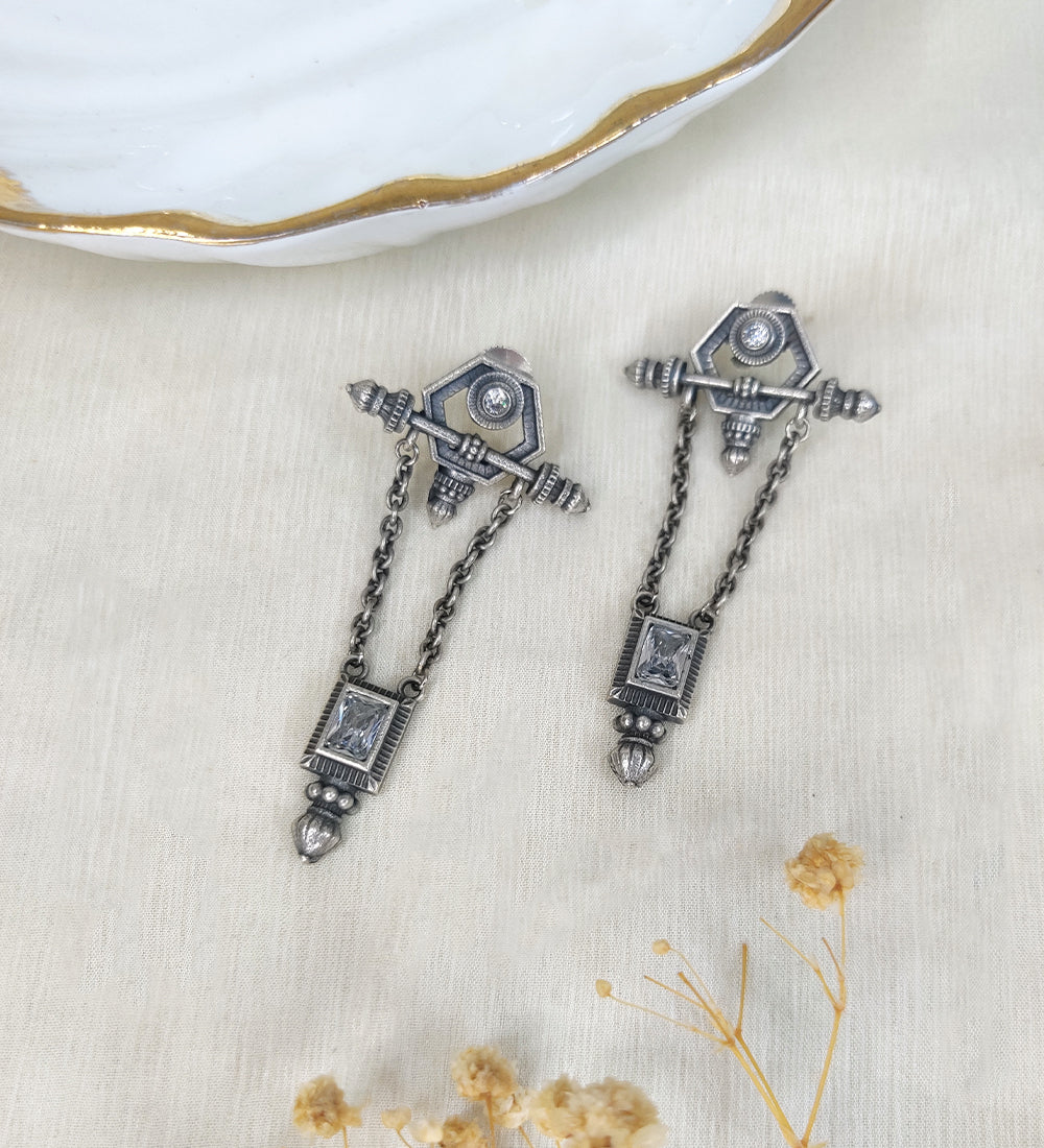Antique Silver Tassel Drop Earrings