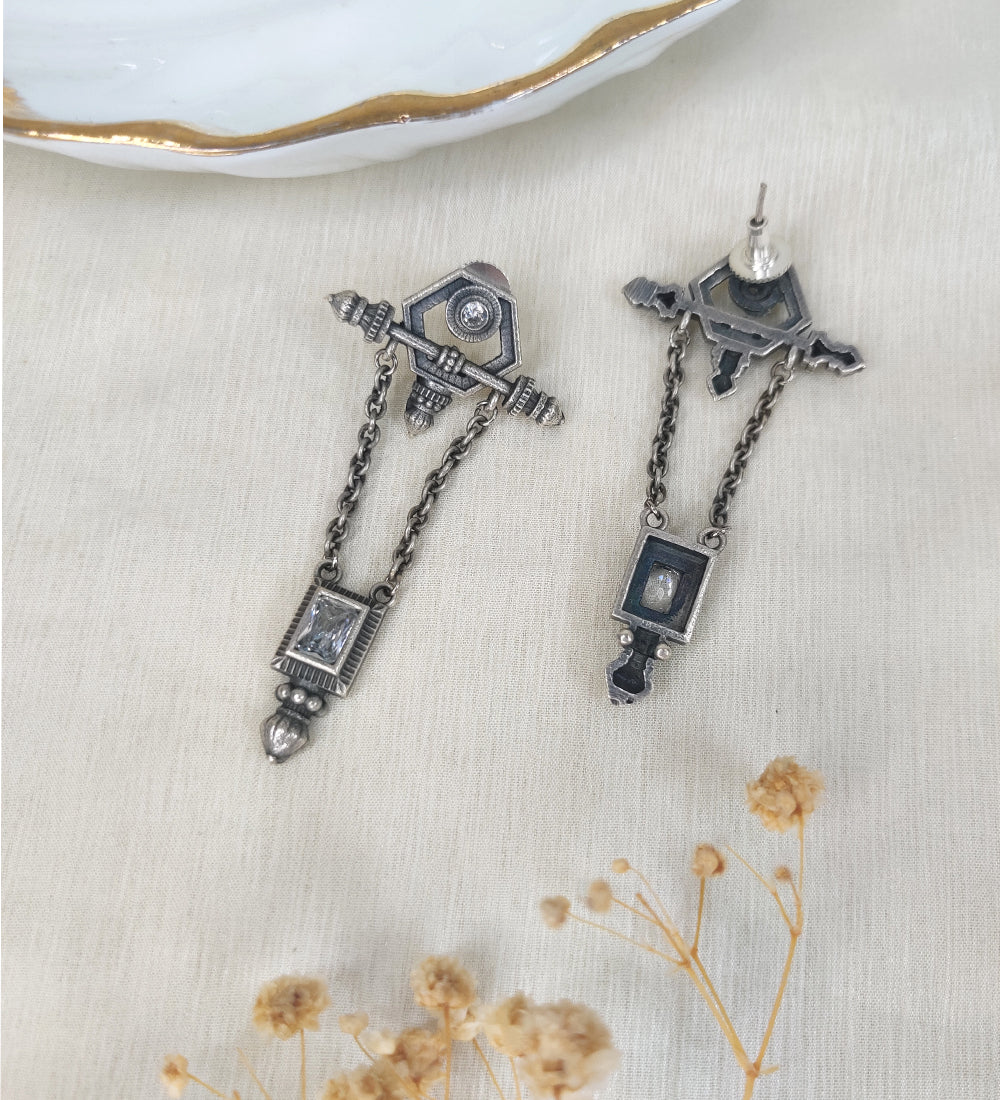 Antique Silver Tassel Drop Earrings