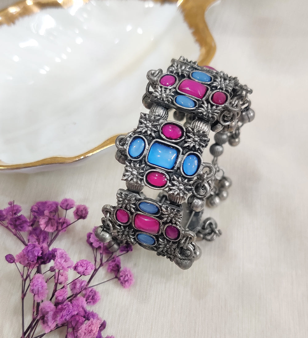 Vintage Blue and Pink Stone Adjustable Kada