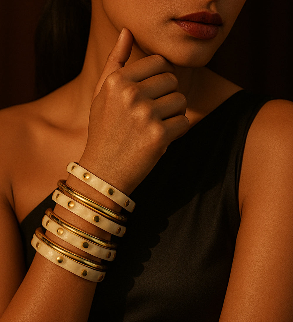 Gold–Ivory Bangle Stack for Women