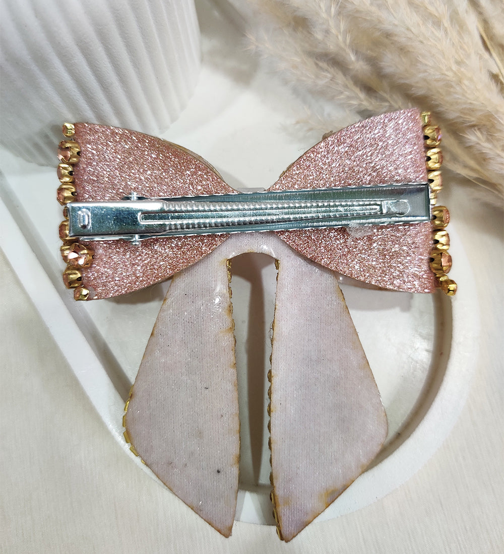 Rose Gold Crystal Hair Bow Clip