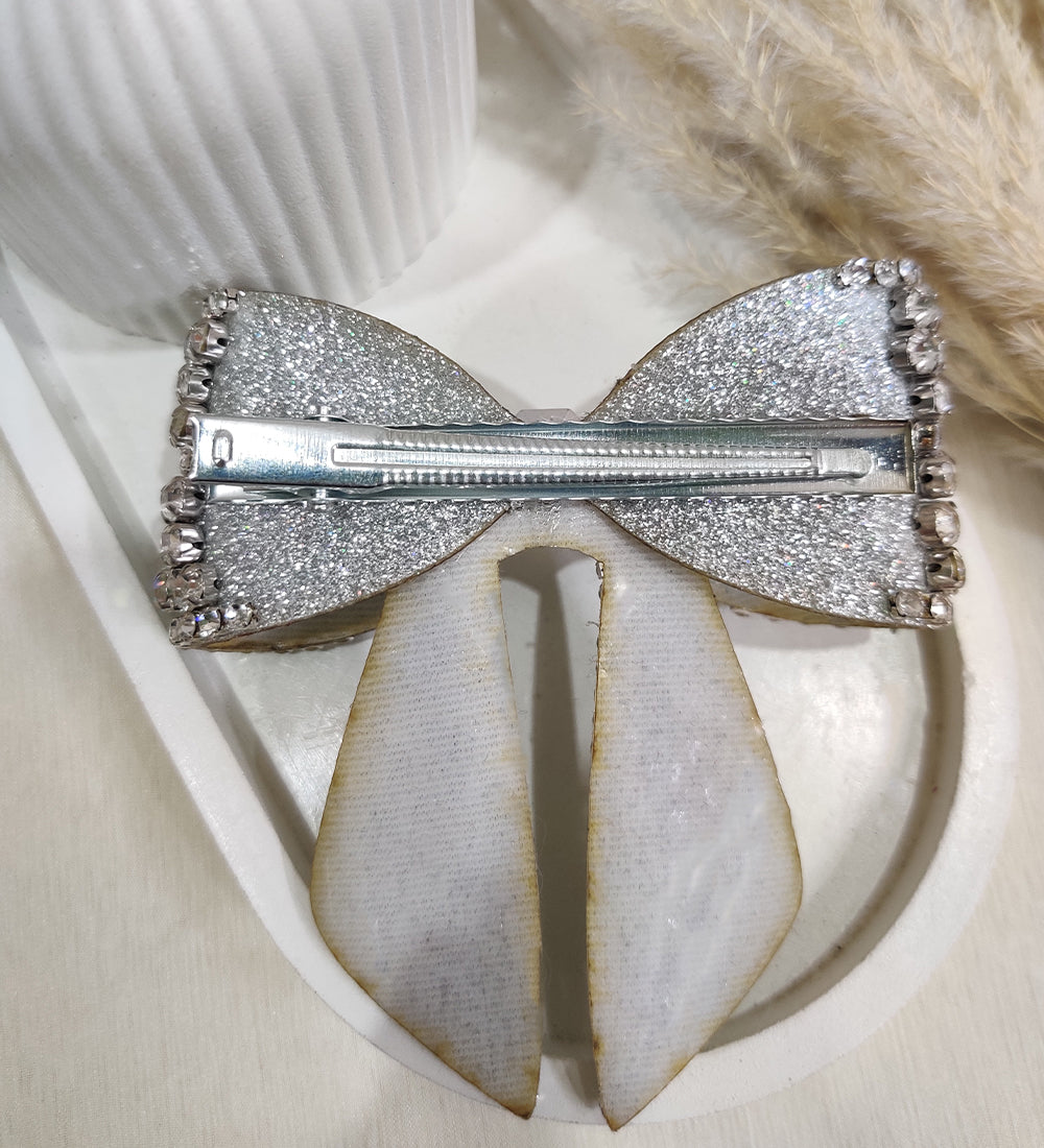 Silver Crystal Hair Bow Clip