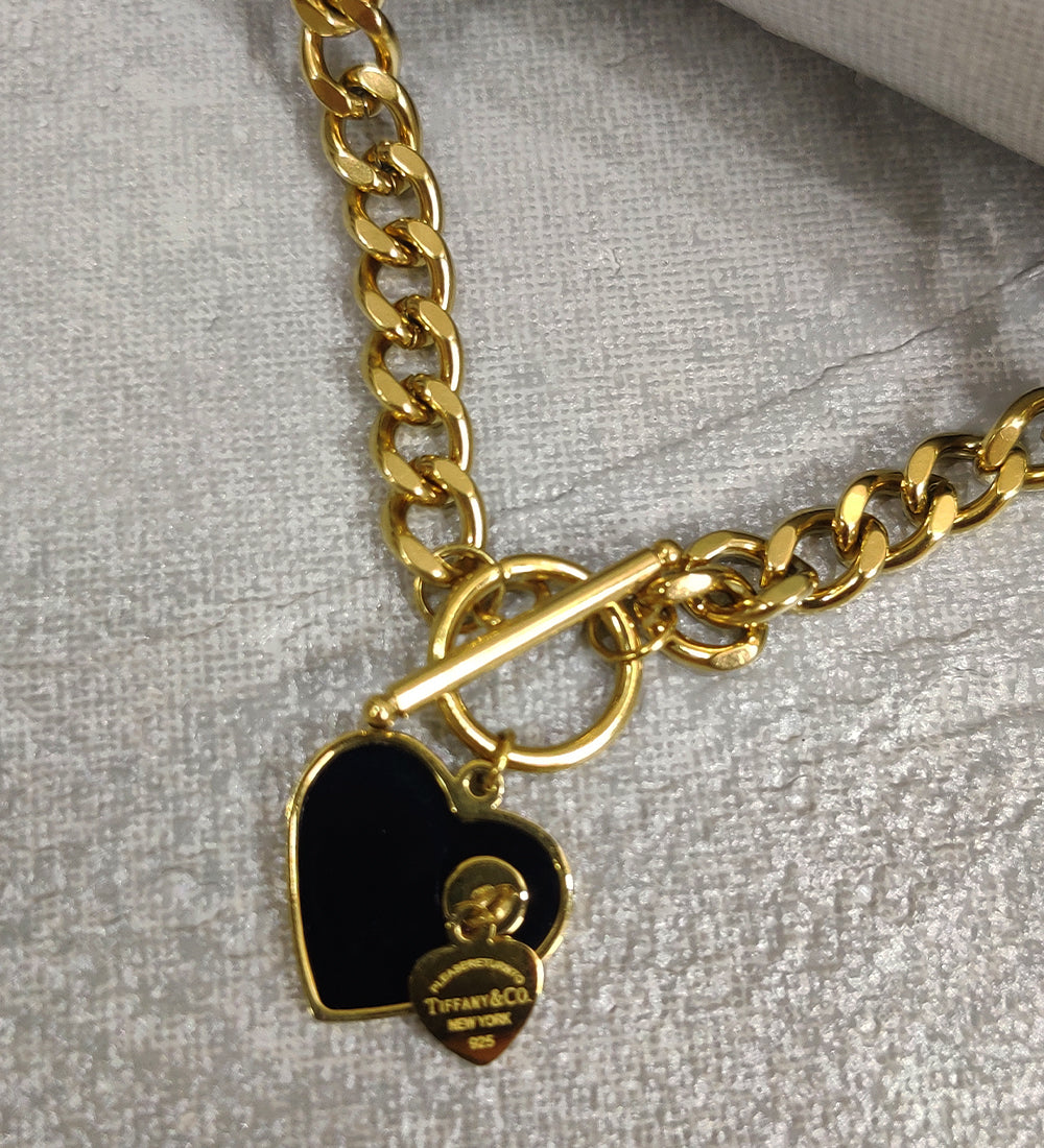 Anti Tarnish Black Heart Toggle Necklace