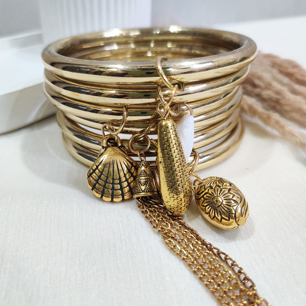 Boho Gold Bangles with Hanging Sea Charms