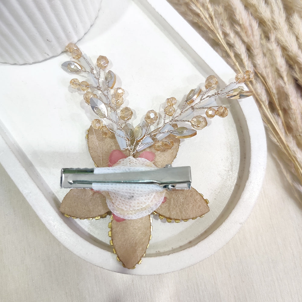 Gold & Pearl Crystal Flower Hairpiece