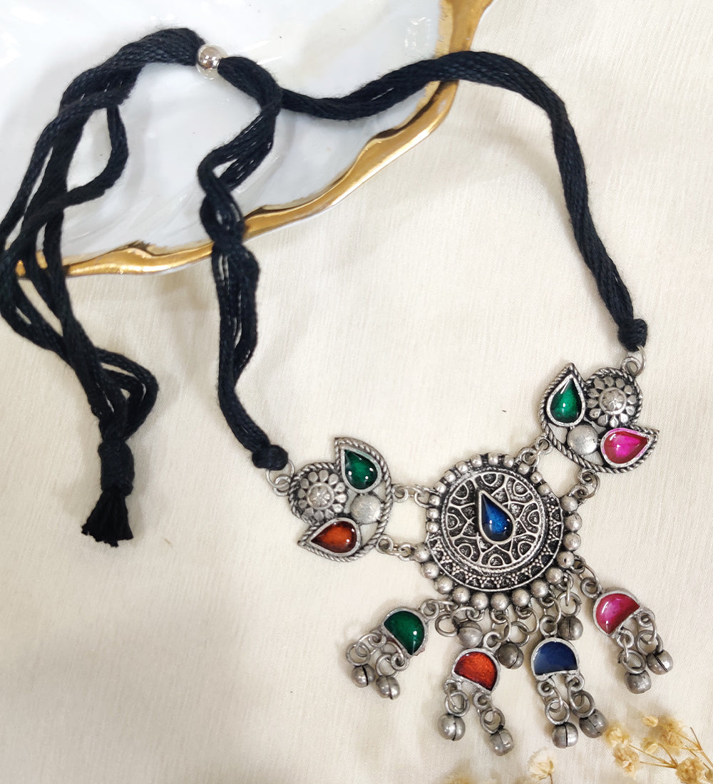 Multicolour Oxidised Choker and Earring Set