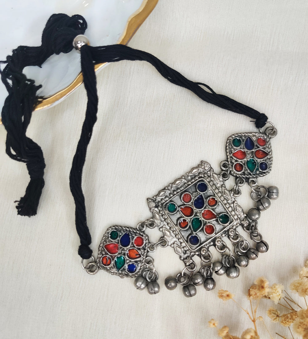 Antique Multicolour Choker with Earrings Set