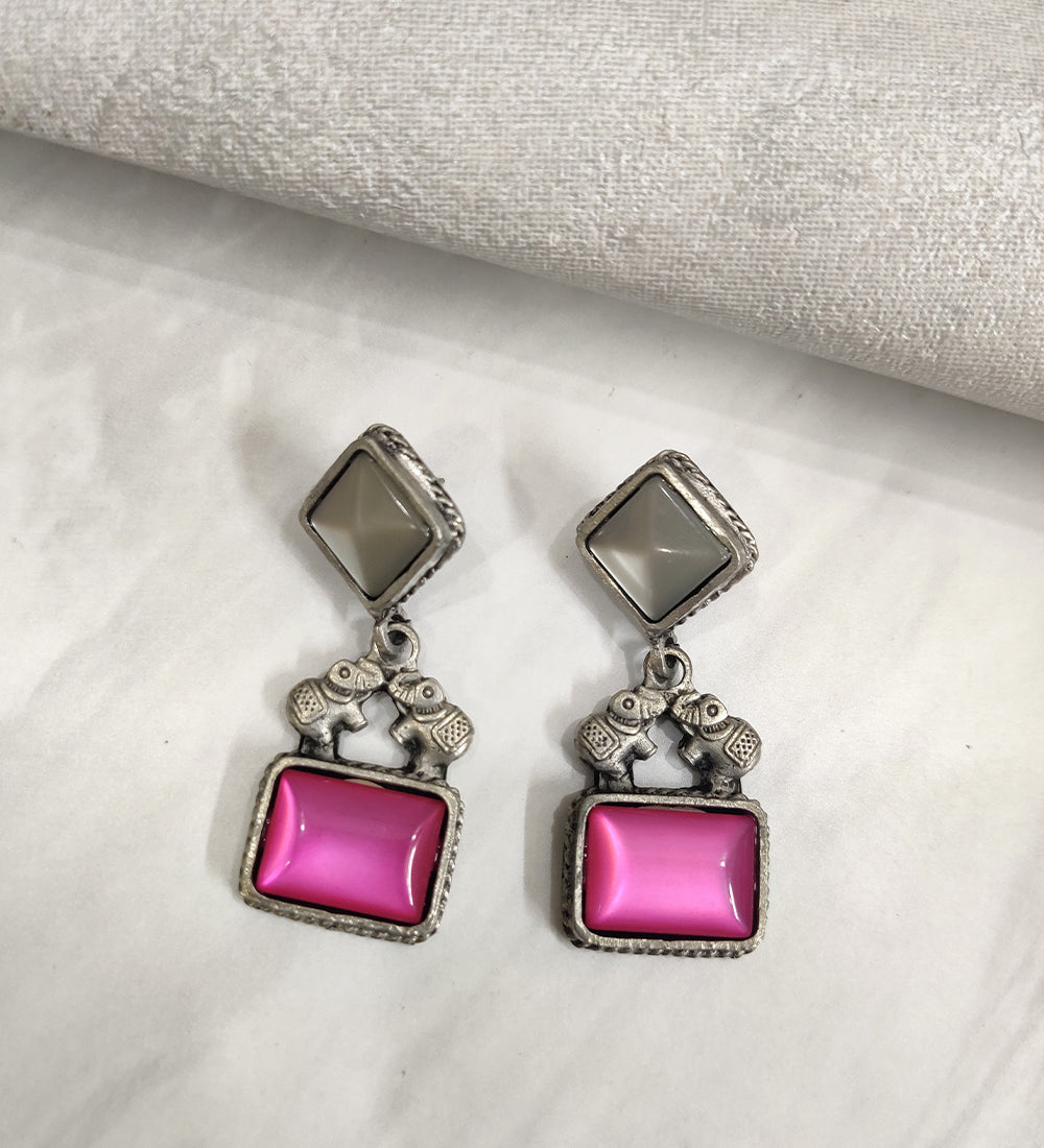 Grey and Pink Elephant Motif Earring