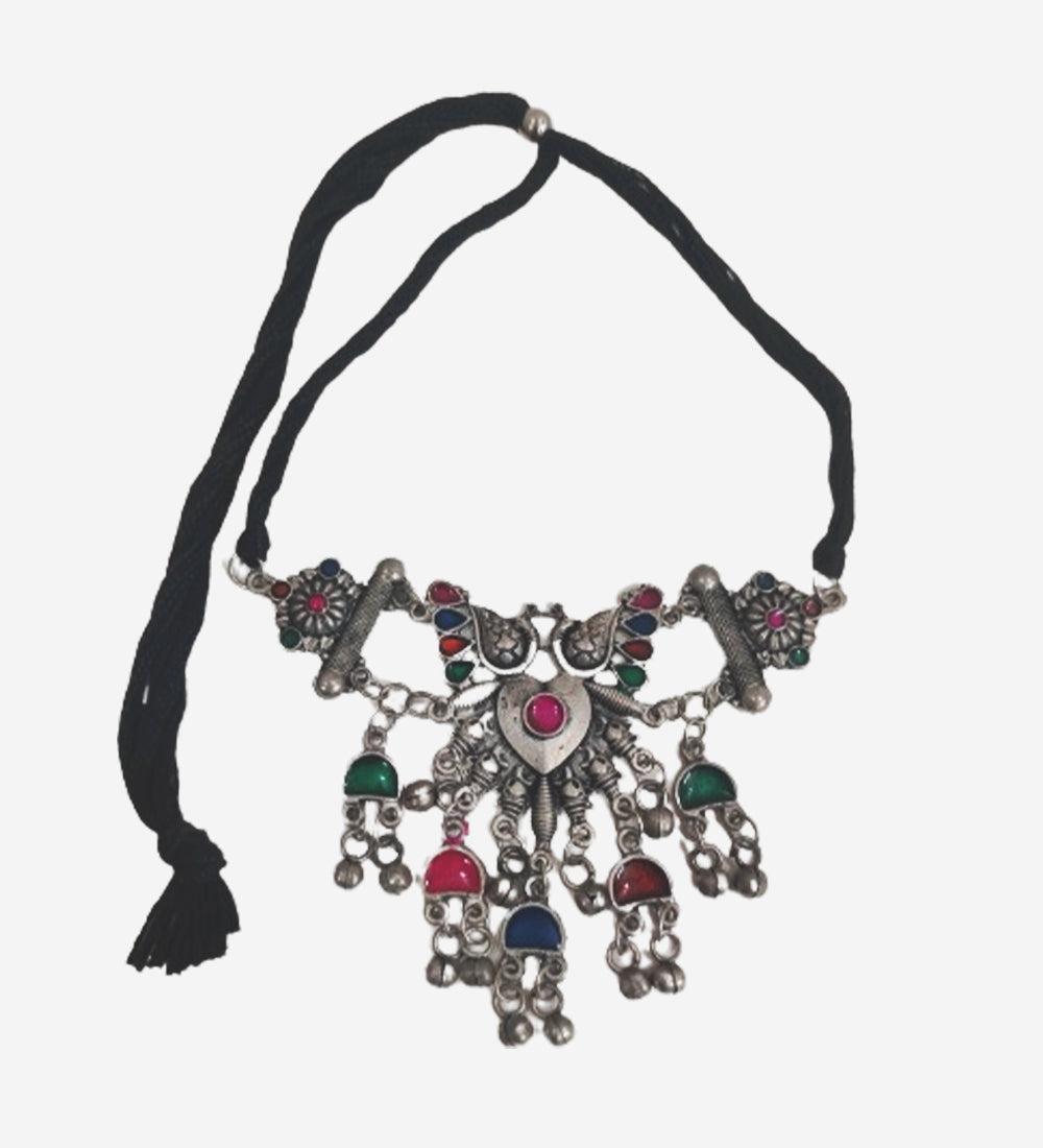 Afghani Meenakari Oxidised Choker with Earrings