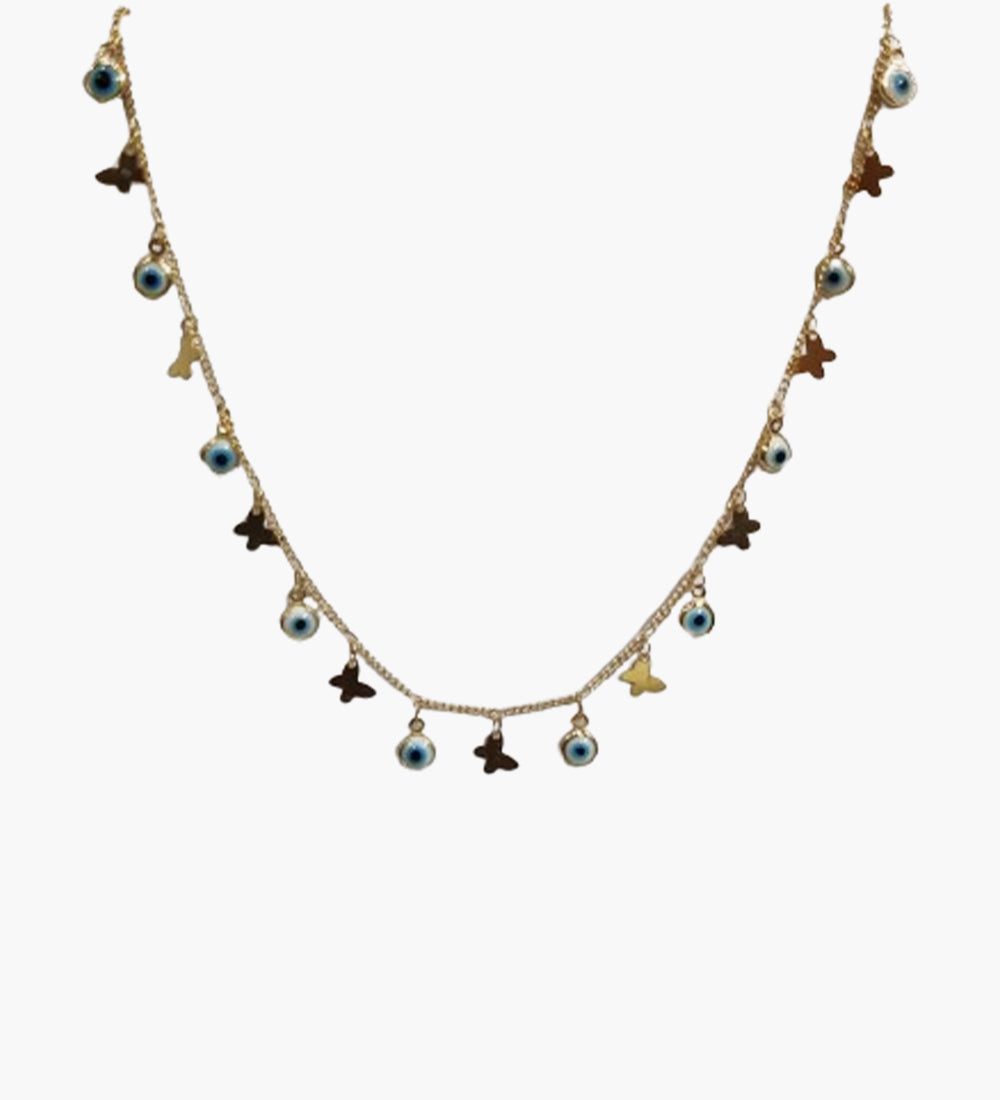 Evil Eye and Butterfly Charm Golden NeckChain