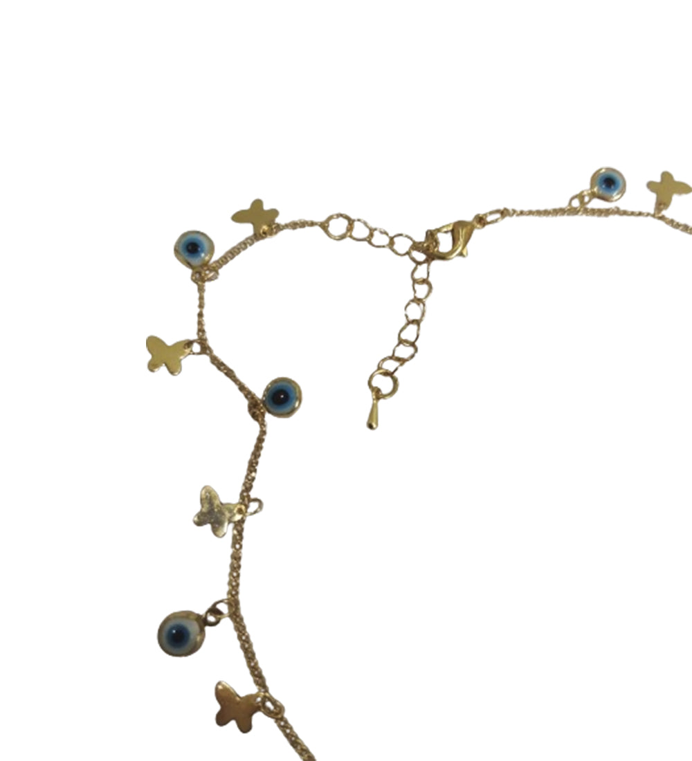 Evil Eye and Butterfly Charm Golden NeckChain