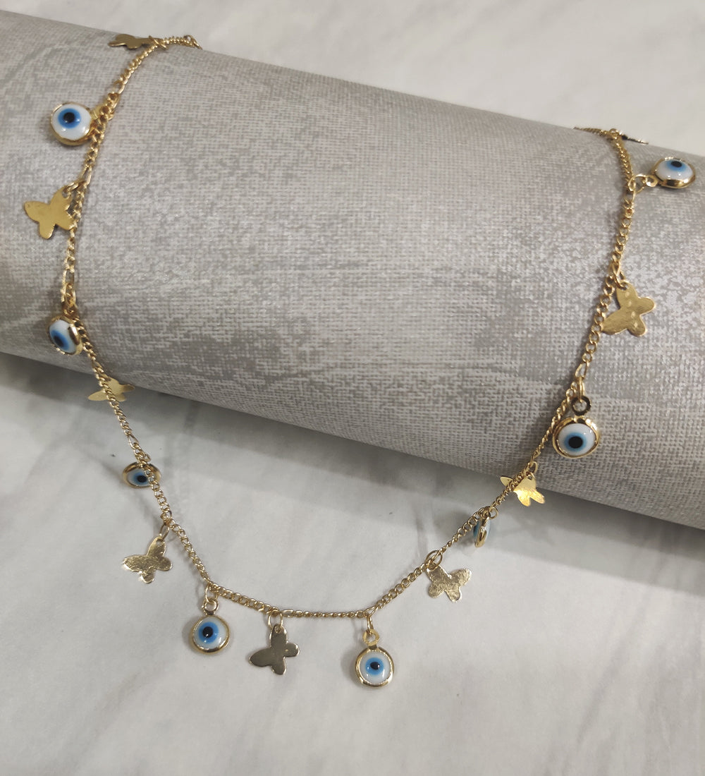 Evil Eye and Butterfly Charm Golden NeckChain