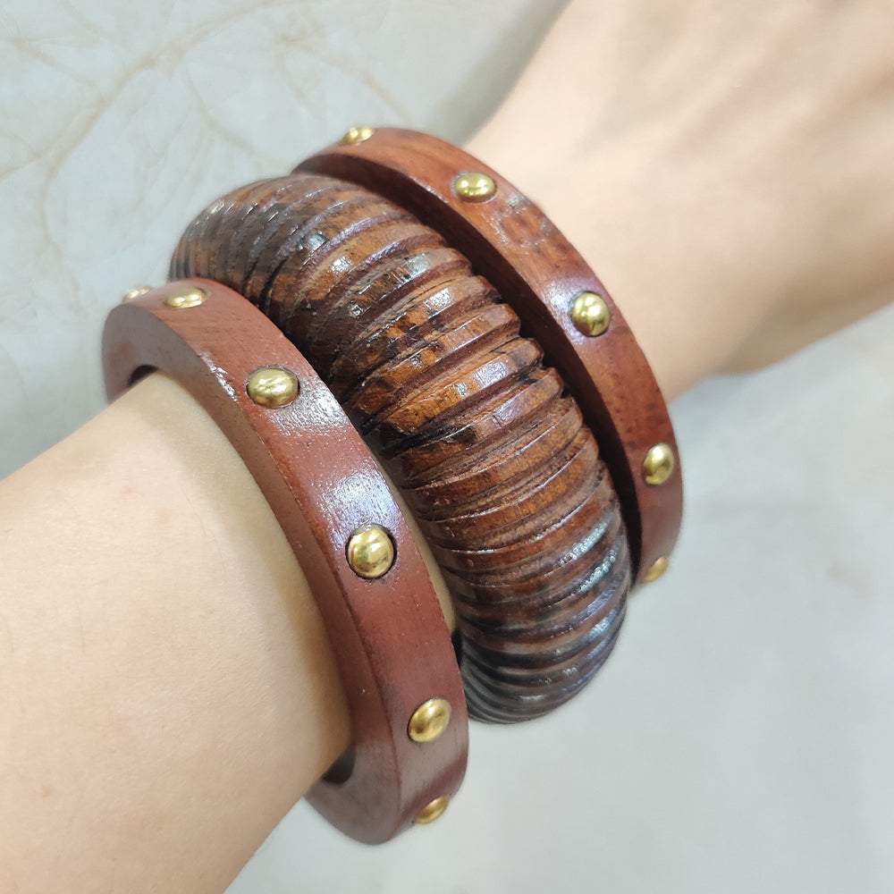 Boho Chic Wooden Bracelet Set – 3-Piece Statement Stack
