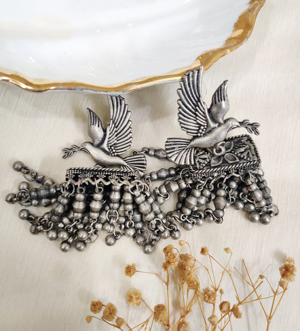 Bird Oxidised Jhumka Earrings