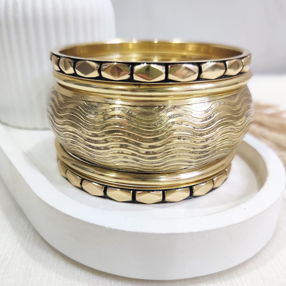 Antique Gold Wave Design Bangles Set