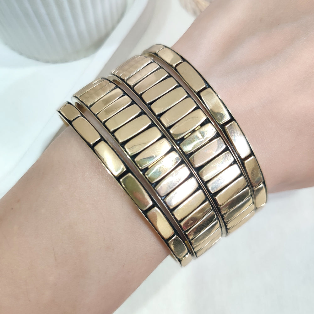 Modern Gold Block Design Bangle Stack