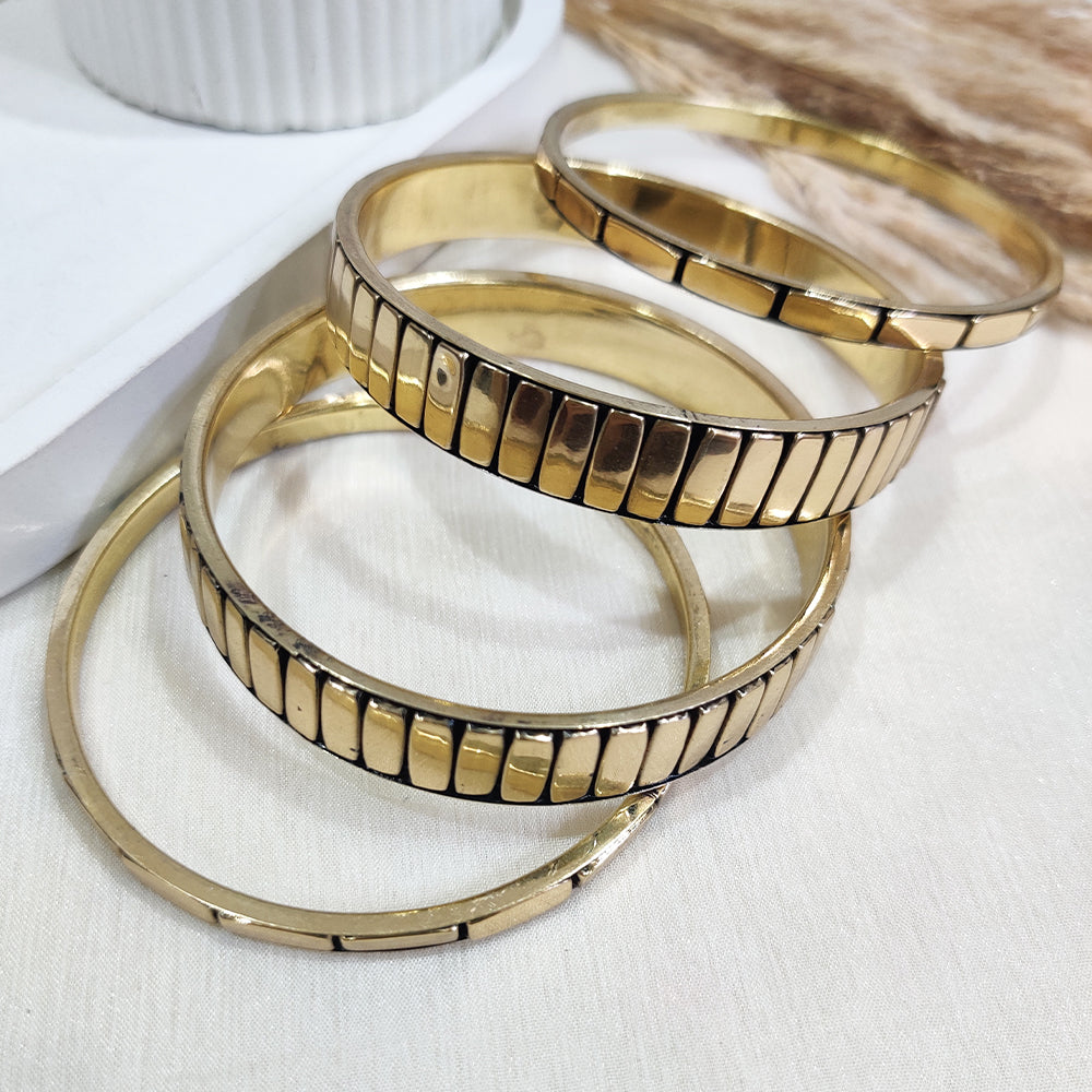 Modern Gold Block Design Bangle Stack