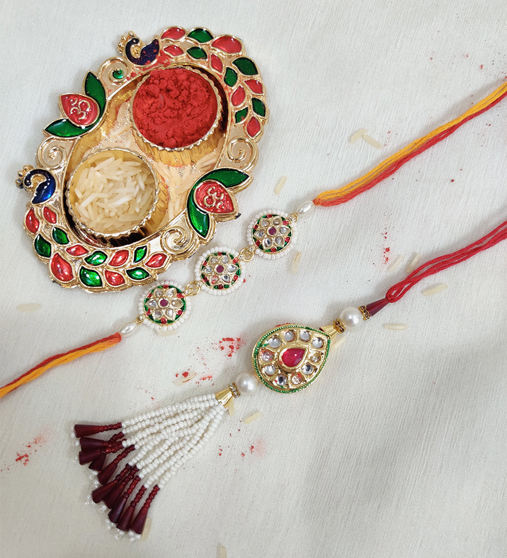 Kundan Bead Rakhi Bracelet for Bhai- Bhabhi
