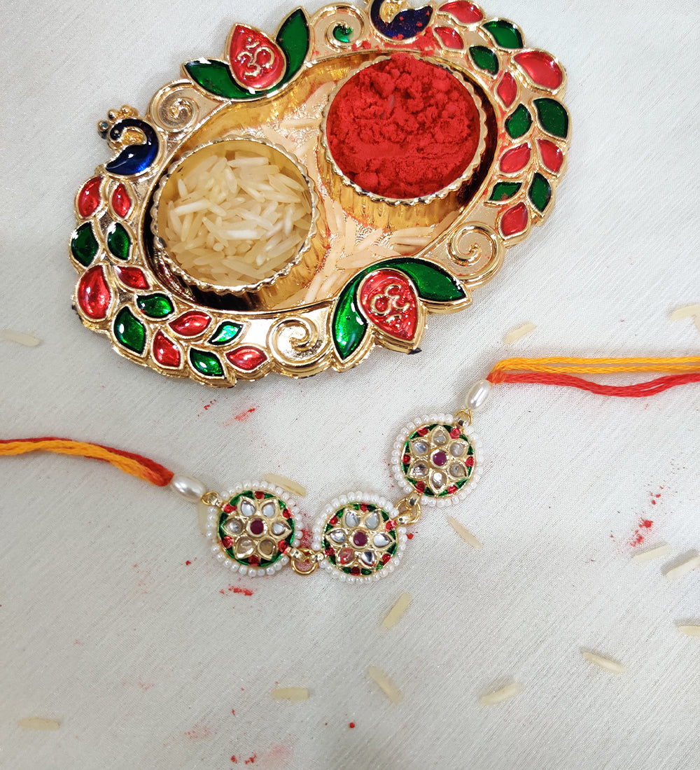 Kundan Bead Rakhi Bracelet for Bhai- Bhabhi
