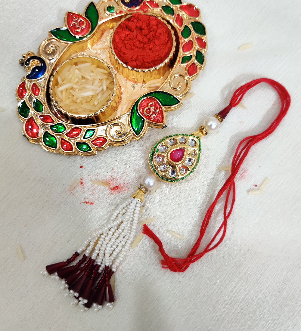 Kundan Bead Rakhi Bracelet for Bhai- Bhabhi