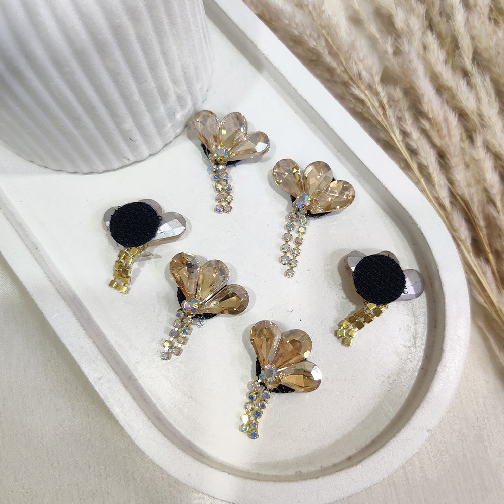 Golden Crystal Rhinestone Flower Embellishments Stick-on (Set of 6)