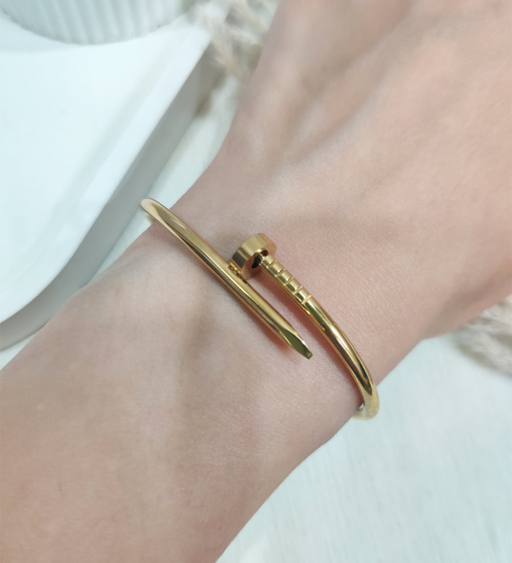 Sleek Stainless Steel Nail Bracelet