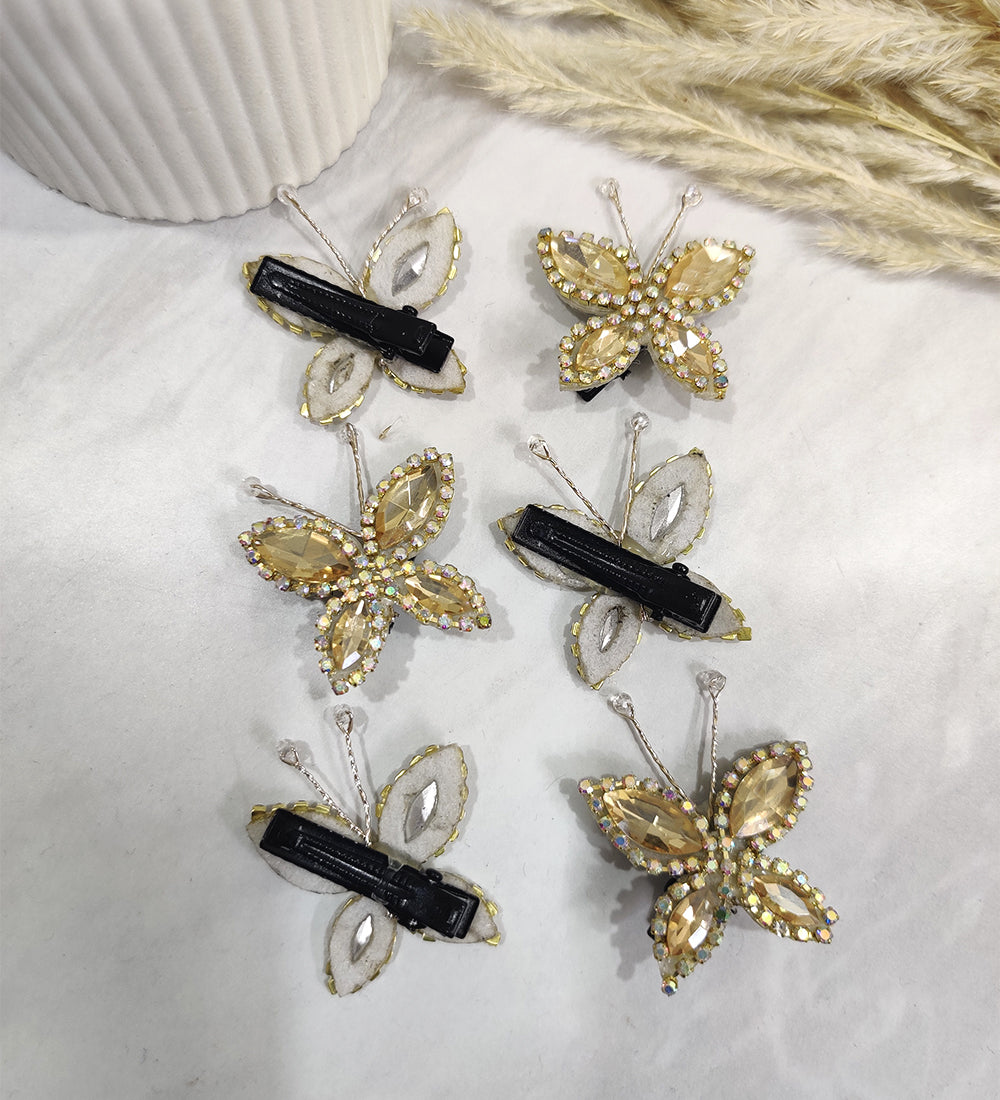 Golden Crystal & Rhinestone Butterfly Clip
