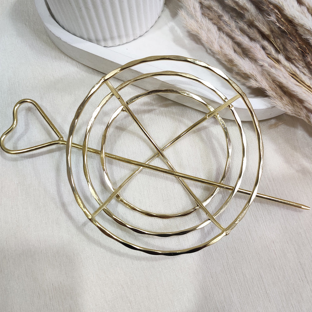 Romantic Heart Hair Stick – Golden Metal Bun Holder Accessory
