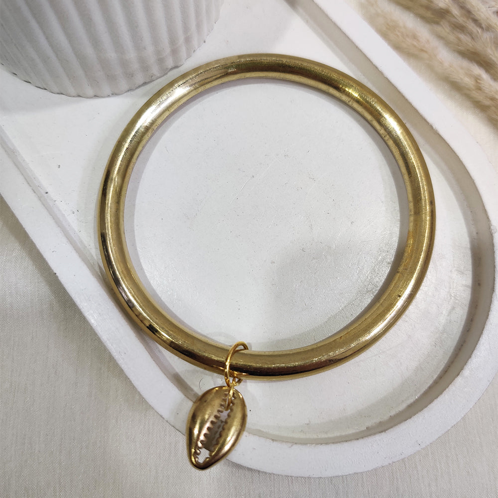 Rustic Wooden Bangles with Gold Cowrie Charm