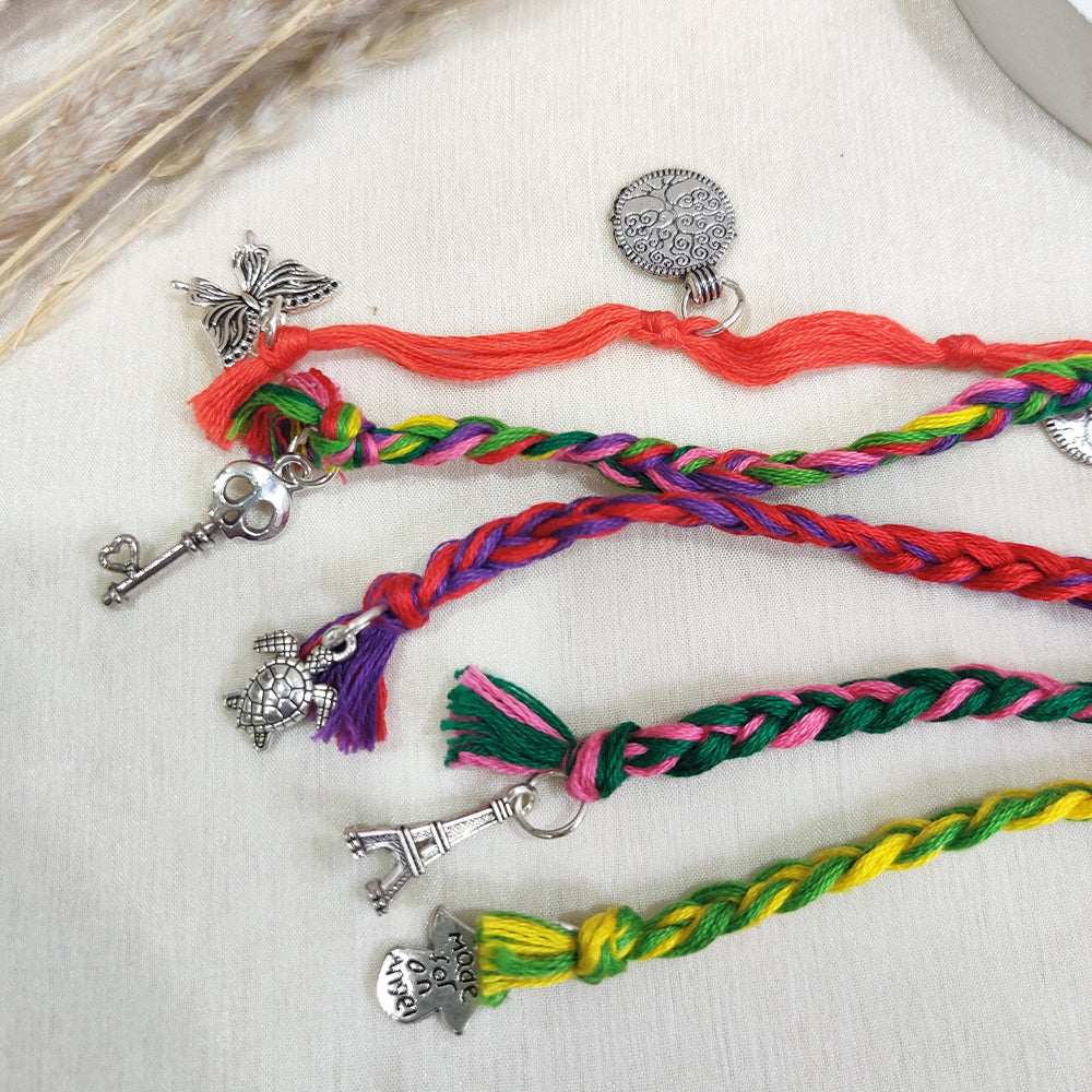 Multicolor Braided Hair Band with Silver Charms
