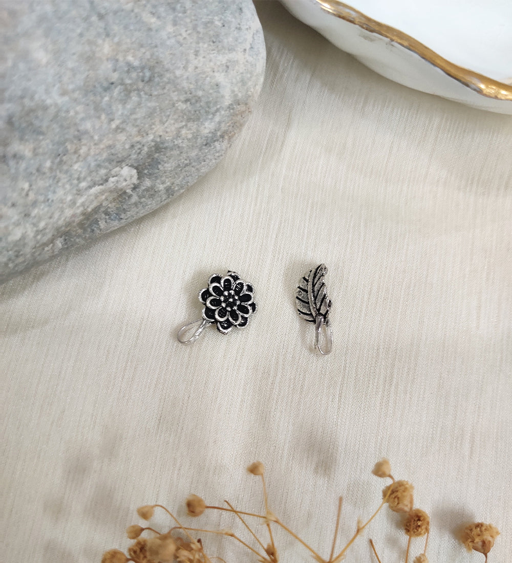 Oxidised Non piercing Pressing Clip Nose Pin(Set of 2)