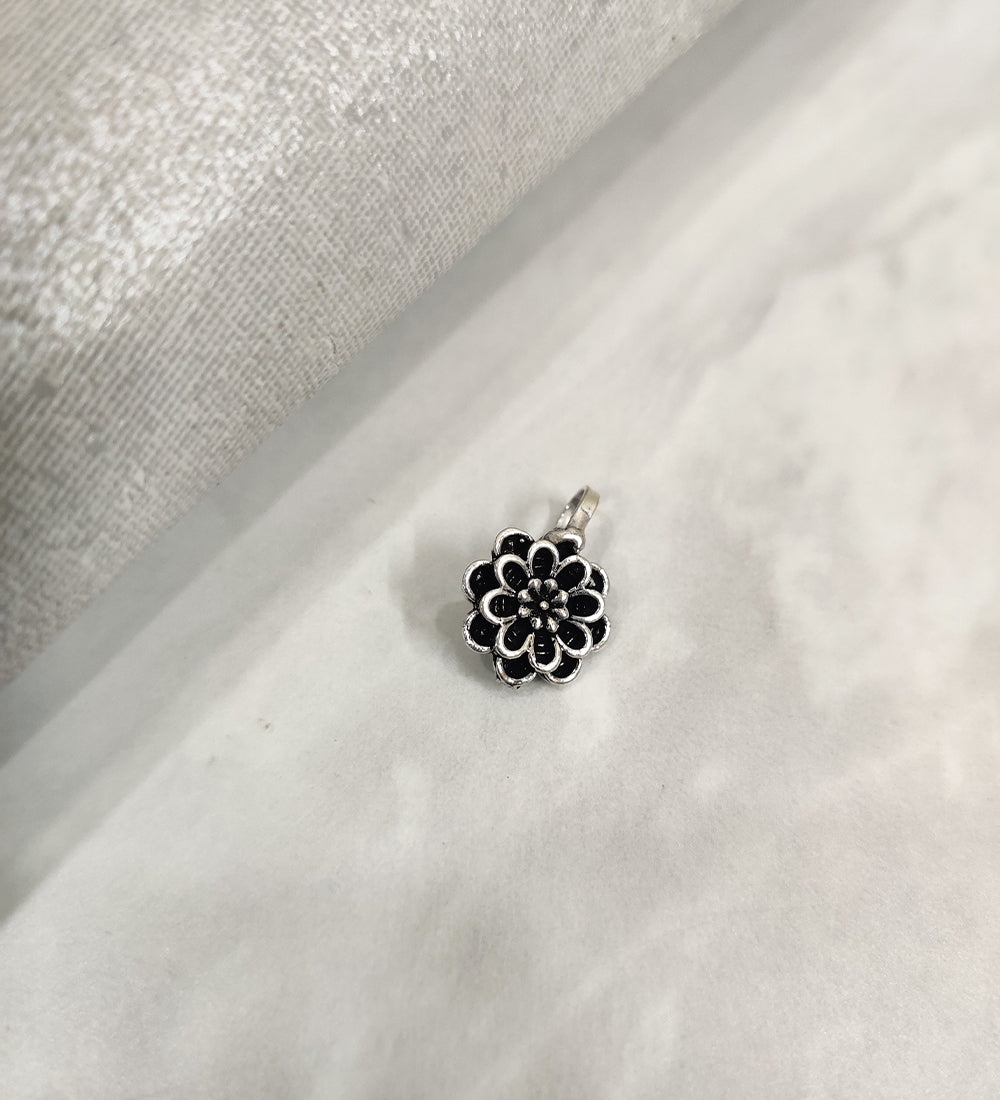 Oxidised Flower Non piercing Pressing Clip Nose Pin