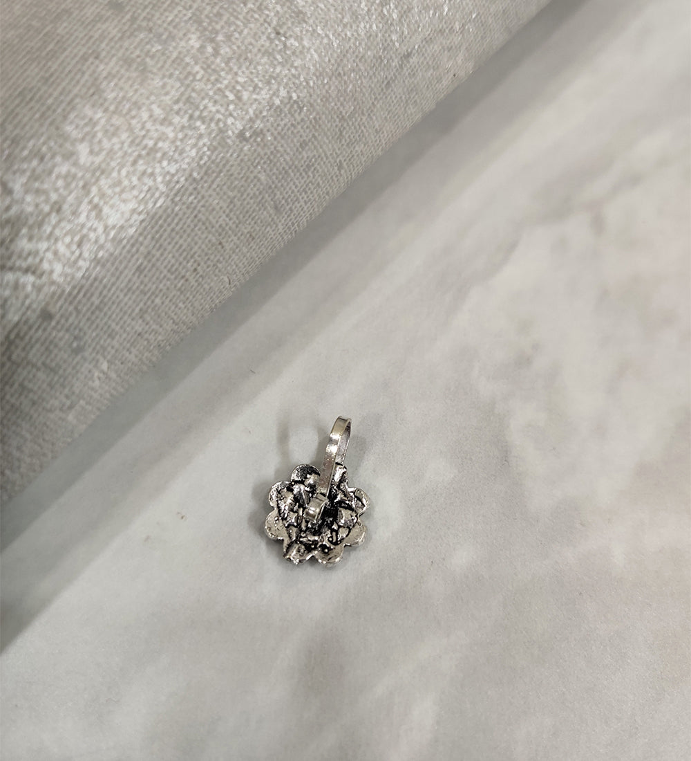 Oxidised Flower Non piercing Pressing Clip Nose Pin