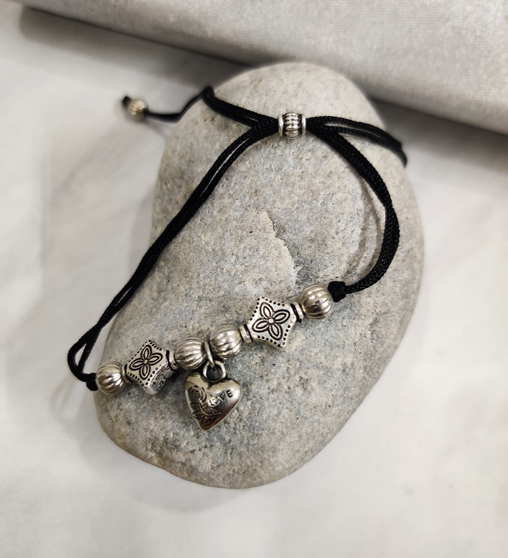 Heart Oxidised Adjustable Anklet